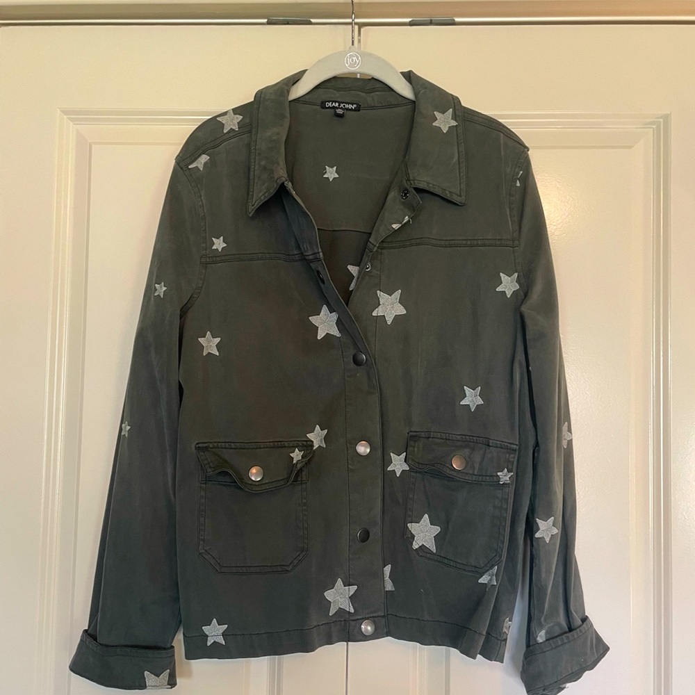 Olive green and white star denim jacket
